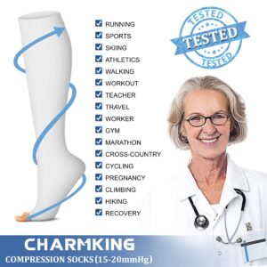 CHARMKING 3 Pairs Open Toe Compression Socks for Women & Men Circulation 15-20 mmHg is Best for All Day Wear Running Nurse (05 White/White/White, L/XL)