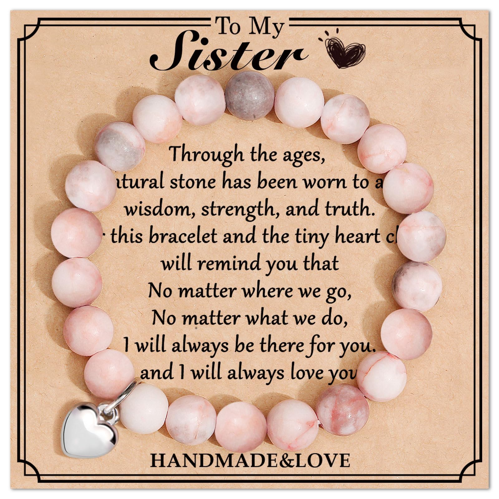 Jewelry&Card Mothers Day Gifts for Sister, Natural Stone Sister Bracelet, Sisters Gifts from Sister, Sister Birthday Gift Ideas