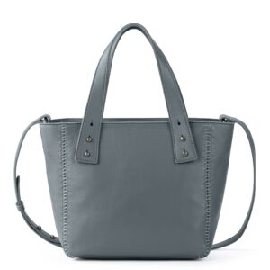 the sak liv satchel in leather, large purse with removable, convertible straps, dusty blue