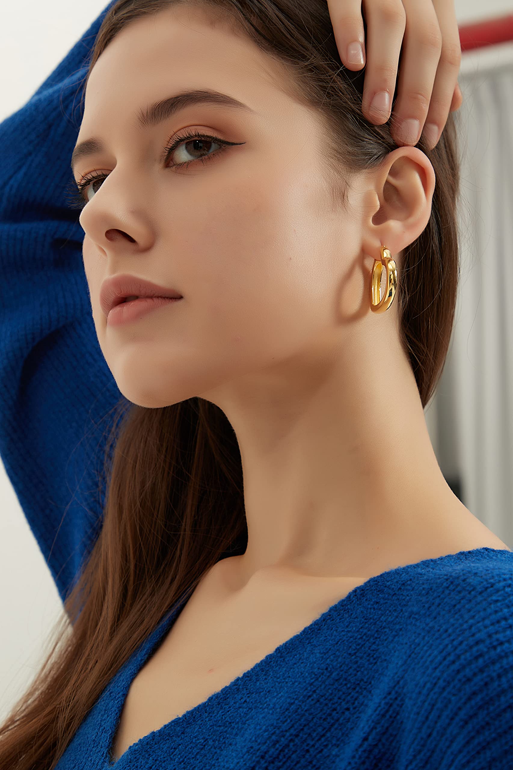 Gold Heart Earrings for Women Trendy Chunky Gold Hoop Earrings Hypoallergenic Earrings Thick Heart Hoop Earring Lover Valentines Day Great Mother Gifts