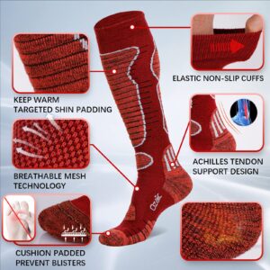 Merino Wool Ski Socks Mens Womens 2 Pairs for Skiing, Snowboarding, Thermal Knee High Winter Warm Sports Performance Socks