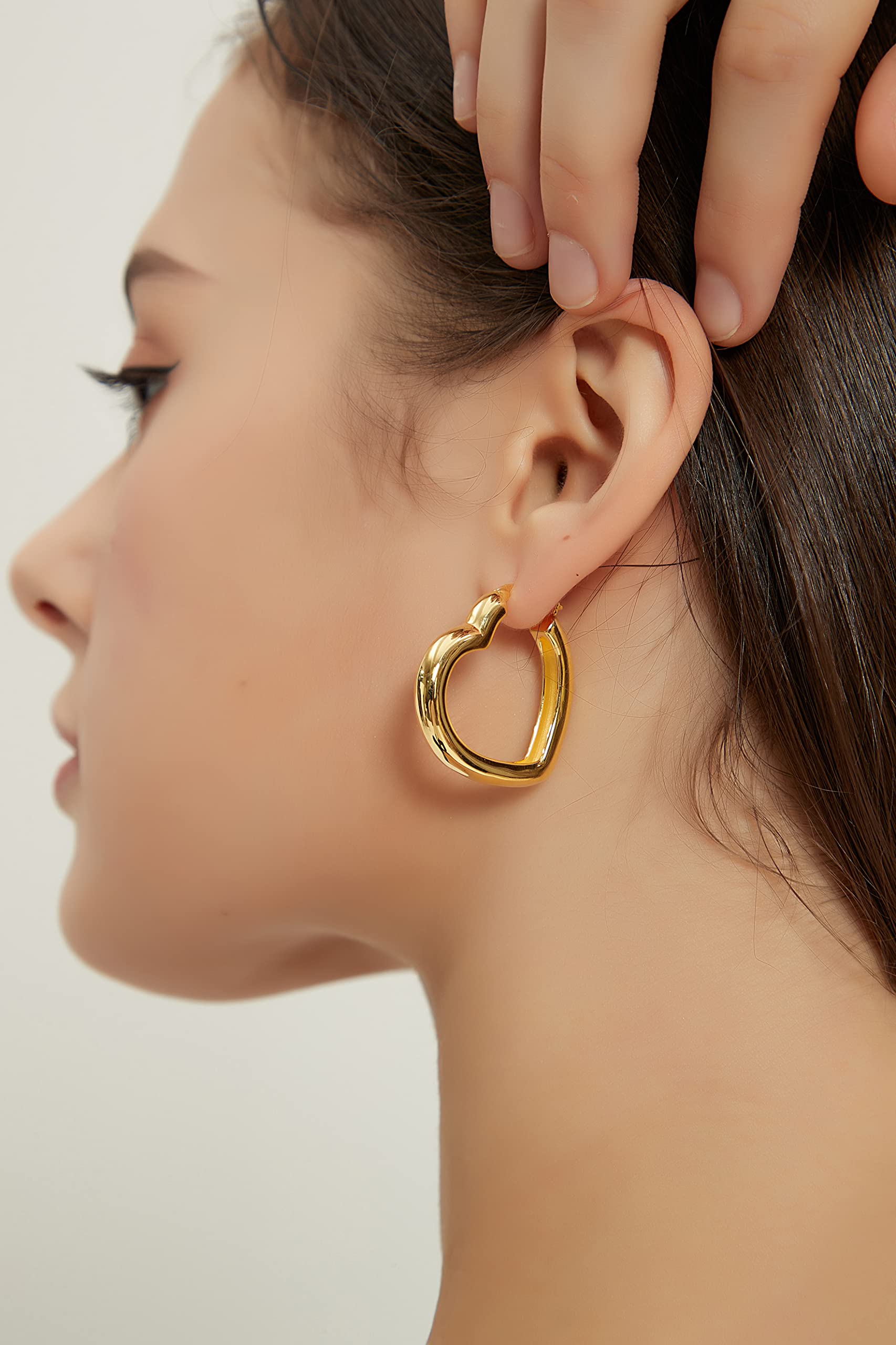 Gold Heart Earrings for Women Trendy Chunky Gold Hoop Earrings Hypoallergenic Earrings Thick Heart Hoop Earring Lover Valentines Day Great Mother Gifts