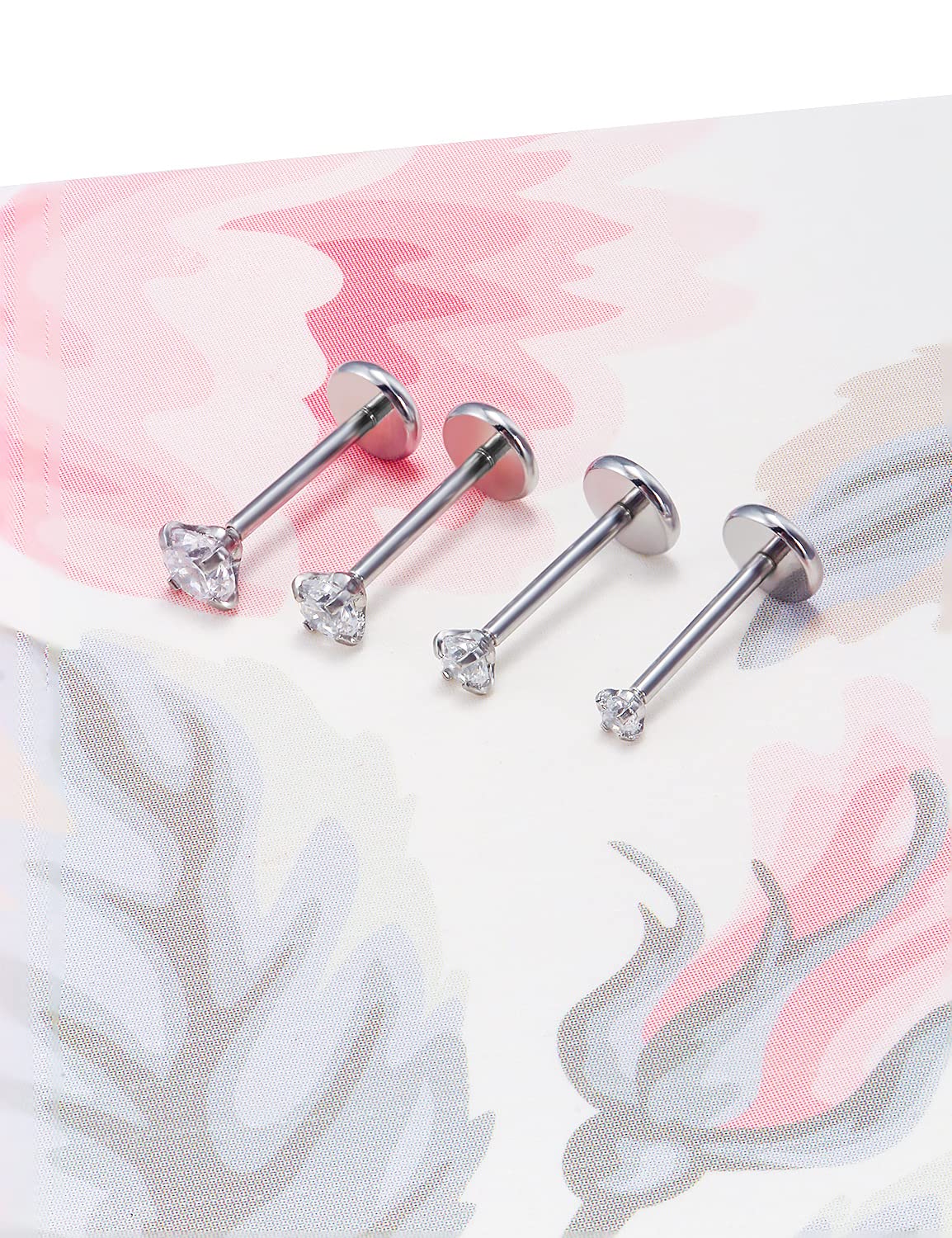 Lcolyoli 20G Threadless Push in Nose Rings for Women Diamond CZ 1.5mm 2mm 2.5mm 3mm Surgical Steel Nose Studs Pushin Nose Piercings Nostril Jewelry 4PCS