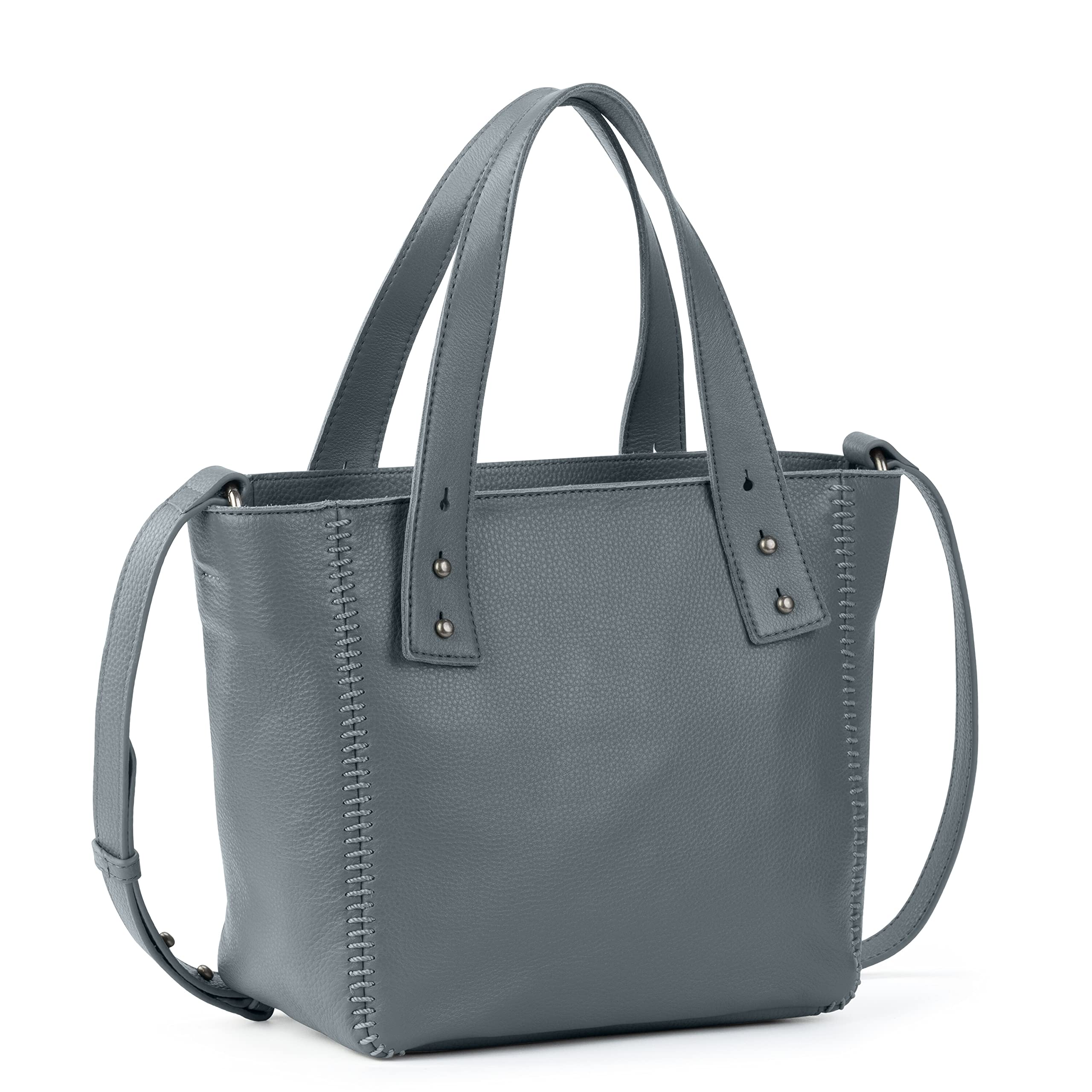 The Sak Liv Satchel in Leather, Large Purse with Removable, Convertible Straps, Dusty Blue