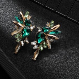 Met-edianger Green Gold Rhinestone Statement Earrings Retro Vintage Crystal Drop Dangle Earrings for Women