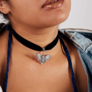 Sacina Goth Luna Moth Choker, Black Velvet Choker Necklace, Halloween Christmas New Year Jewelry Gift for Women