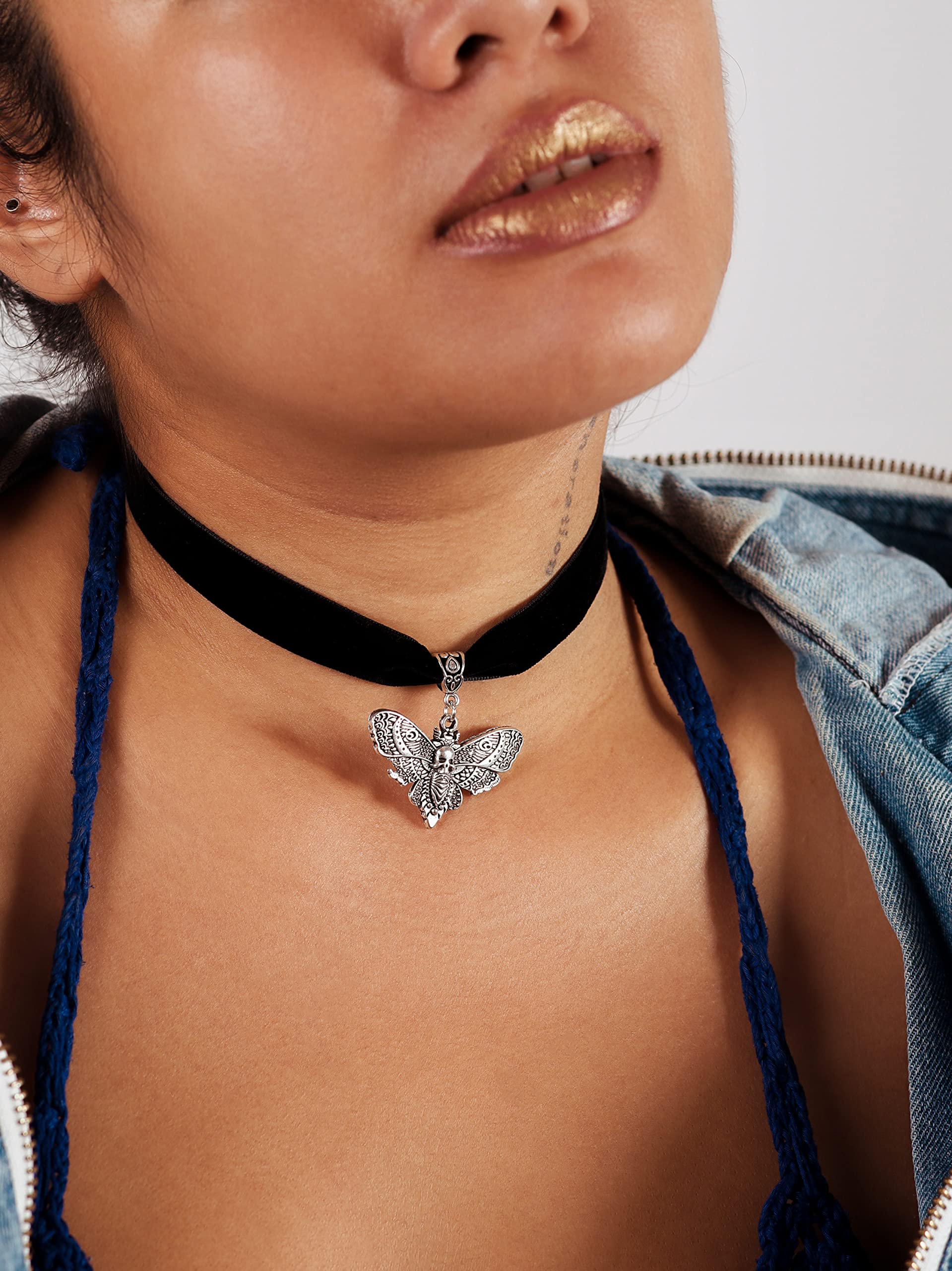 Sacina Goth Luna Moth Choker, Black Velvet Choker Necklace, Halloween Christmas New Year Jewelry Gift for Women