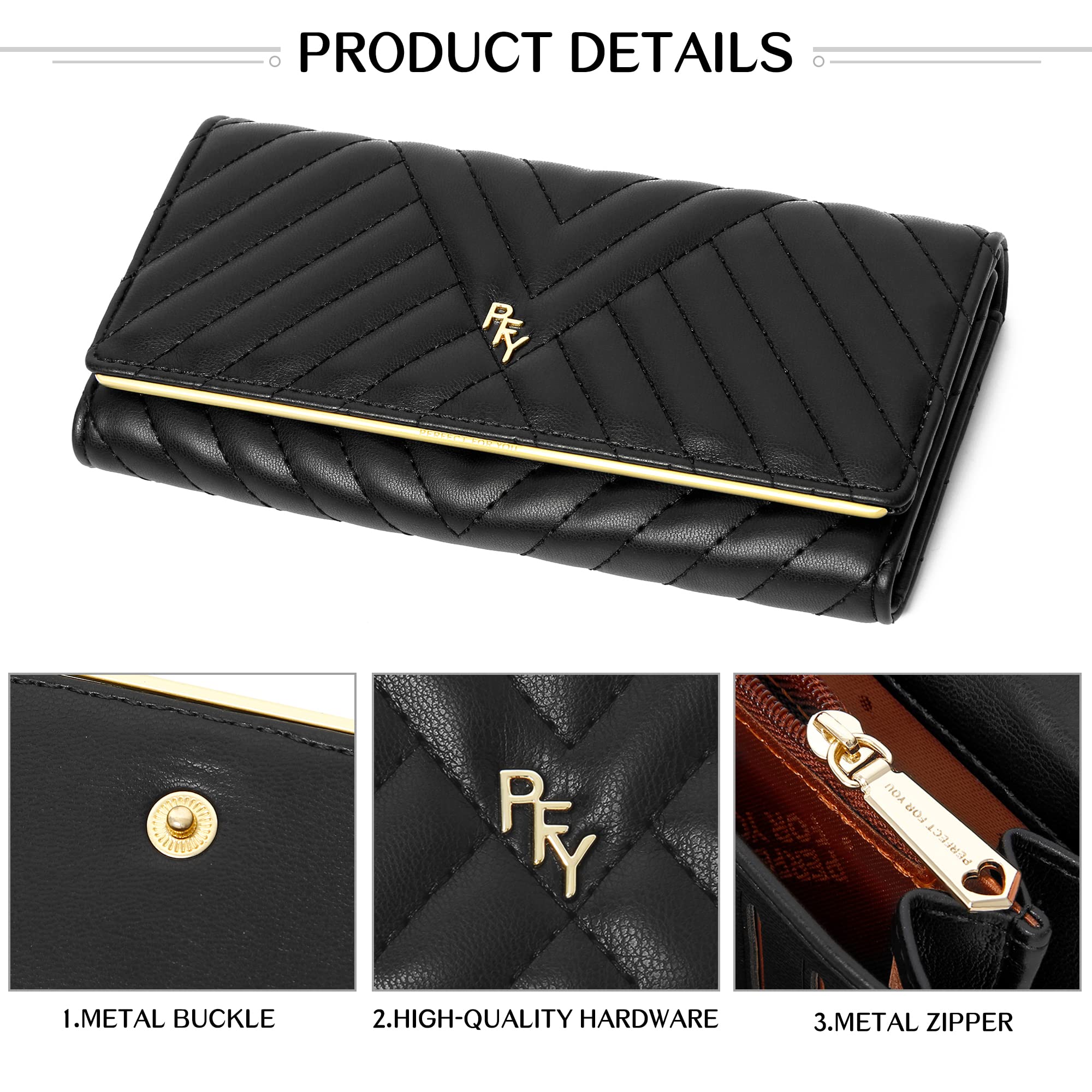 FEITH&FELLY Women's Wallet Large Capacity PU Leather Ladies Long Clutch Trifold Card Holder Travel Purse