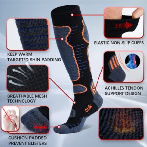 Merino Wool Ski Socks Mens Womens 2 Pairs for Skiing, Snowboarding, Thermal Knee High Winter Warm Sports Performance Socks