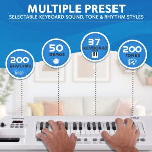 Pyle, Portable Digital Electronic Piano 37 Keys with Microphone & Carry Strap, Built-in Sustain Controller, Rechargeable Battery-Karaoke Keyboard Compact Musical Keytar White-PKBRD37WT.5