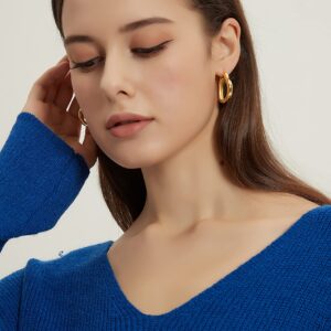 Gold Heart Earrings for Women Trendy Chunky Gold Hoop Earrings Hypoallergenic Earrings Thick Heart Hoop Earring Lover Valentines Day Great Mother Gifts