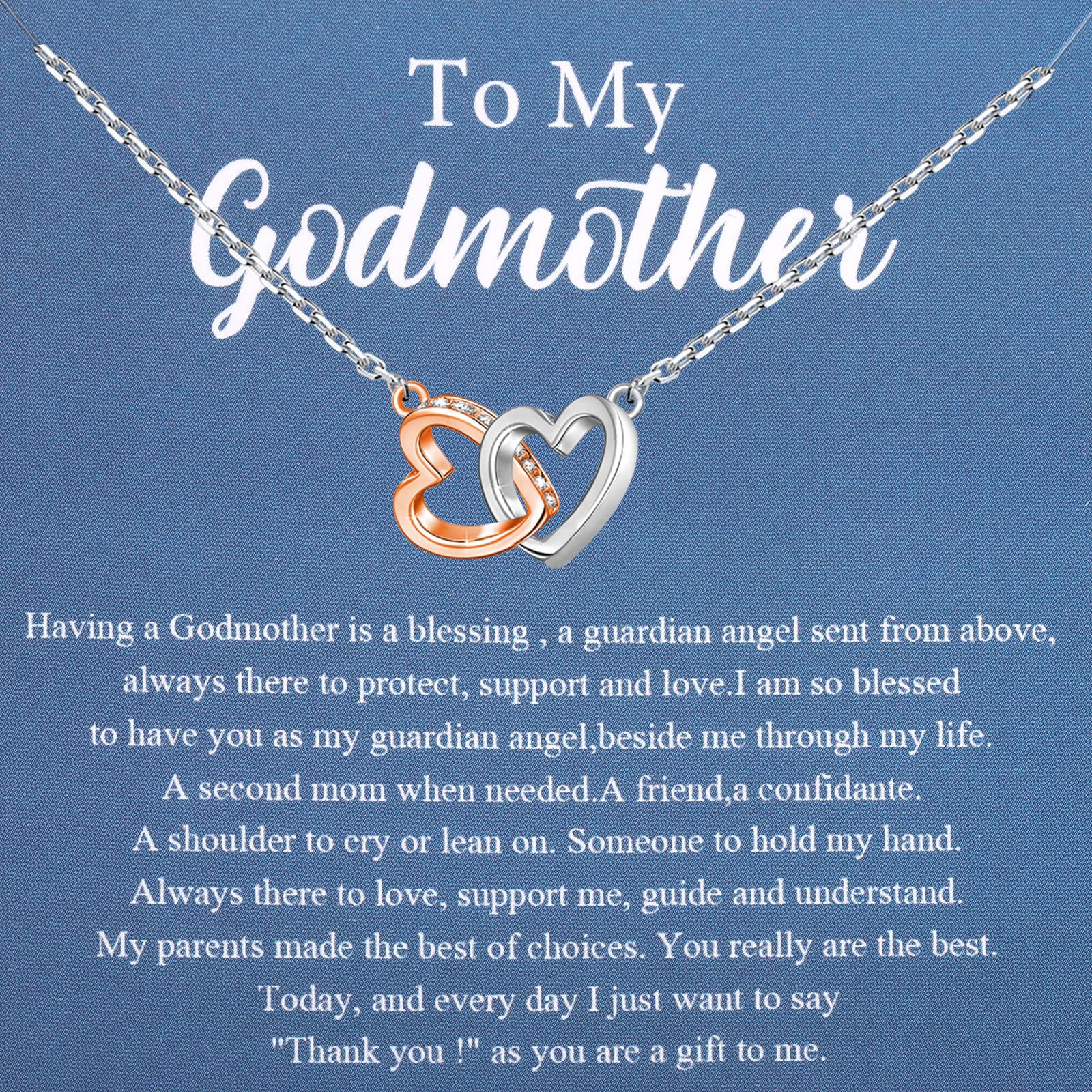 LQRI Godmother Necklace To My Godmother Gift Christian Jewelry Two Connected Heart Necklace Gift from Goddaughter Godson (godmother necklace)