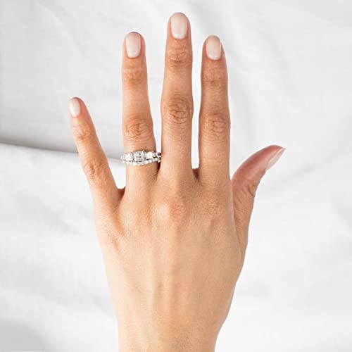 2 Carat 3 Stone Princess Cut Bridal Set Moissanite Engagement Rings for Women Platinum Plated Silver Princess Moissanite Rings -10