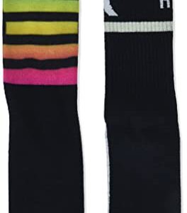 Hurley Boys' 2-Pack Everyday Knit Crew Socks, Black/Multi Stripe, 7-9