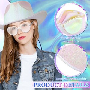 24 Pcs Cowboy Hats Holographic Space Cowgirl Hat with Rimless Heart Sunglasses Fun Party Hats Goggles for Women Men Party