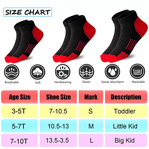 Tsmollyu 12 Pairs kids Half Cushion Low Cut socks, Socks for Boys Age 3-10,Cotton Ankle Athletic Sock for Little Big Kids(7-10 Years)