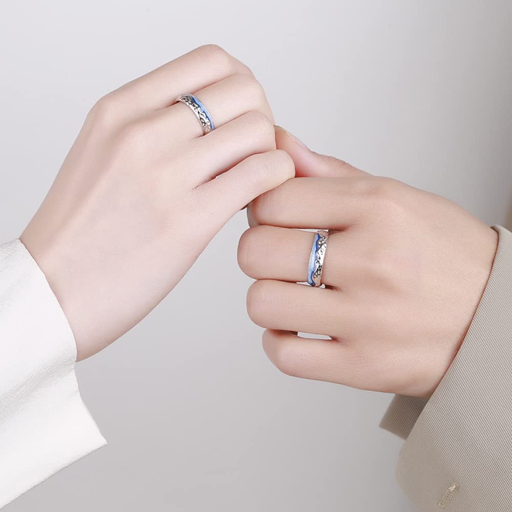 Kokoma Sea of Stars Matching Couple Rings for His & Hers Sterling Silver 925 Open Statement Rings Promise Engagement Ring Wedding Band Adjustable Finger Bands Fashion Jewelry Gifts with Box