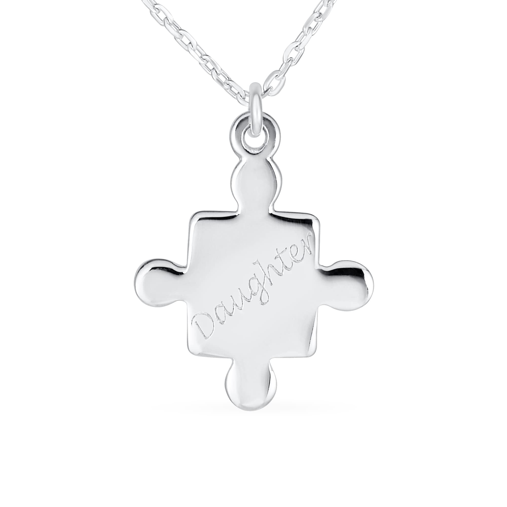 Personalize Best Friends 2 pcs Set BFF Split Break Apart Puzzle Word MOM Mother Daughter Pendant Necklace for Women .925 Sterling Silver Custom Engraved