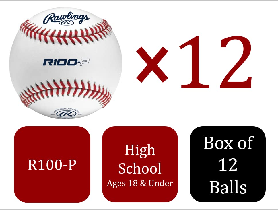 Rawlings | R100-P Practice Baseballs | Collegiate | High School | Youth | Box of 12,White