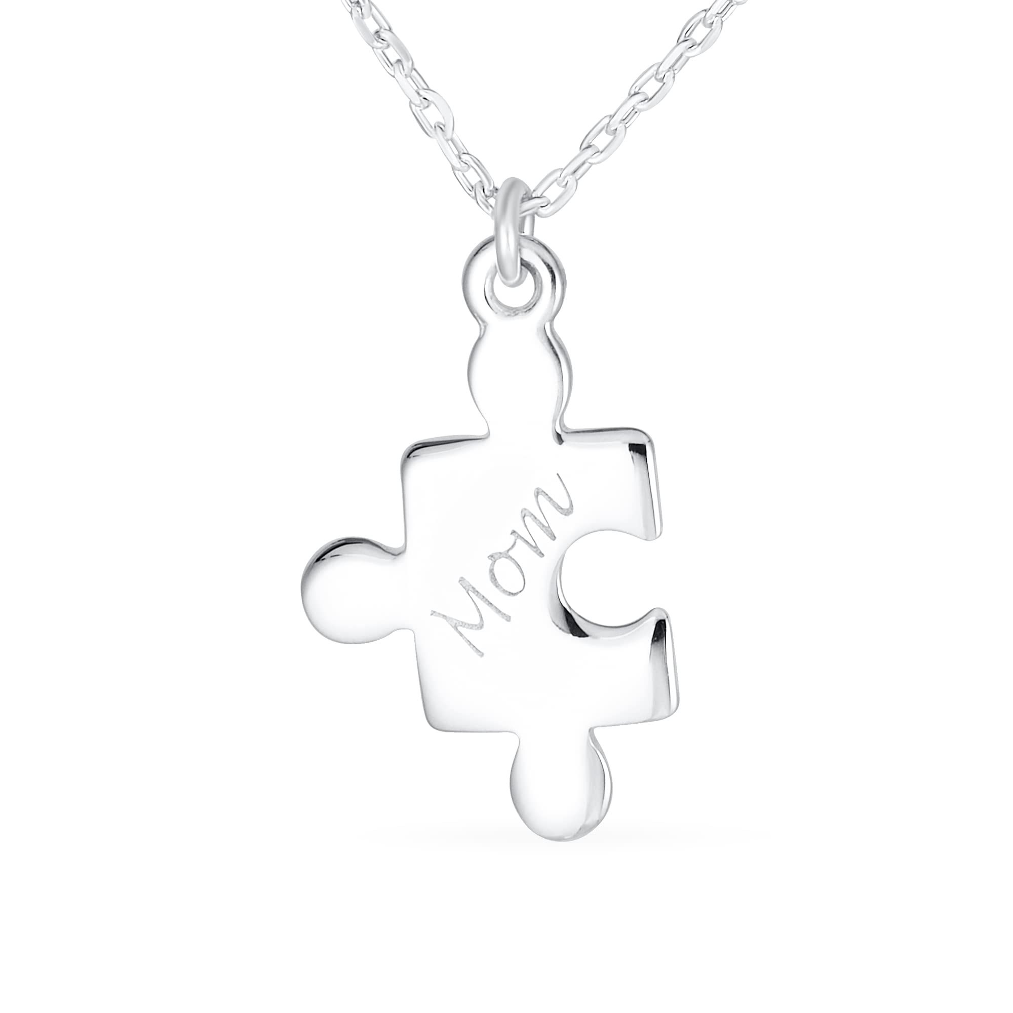 Personalize Best Friends 2 pcs Set BFF Split Break Apart Puzzle Word MOM Mother Daughter Pendant Necklace for Women .925 Sterling Silver Custom Engraved