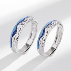 Kokoma Sea of Stars Matching Couple Rings for His & Hers Sterling Silver 925 Open Statement Rings Promise Engagement Ring Wedding Band Adjustable Finger Bands Fashion Jewelry Gifts with Box