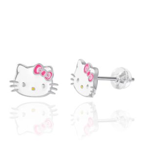 SALLY ROSE Sanrio Hello Kitty Womens Stud Earrings - Silver Plated and Enamel Hello Kitty Earrings - Officially Licensed