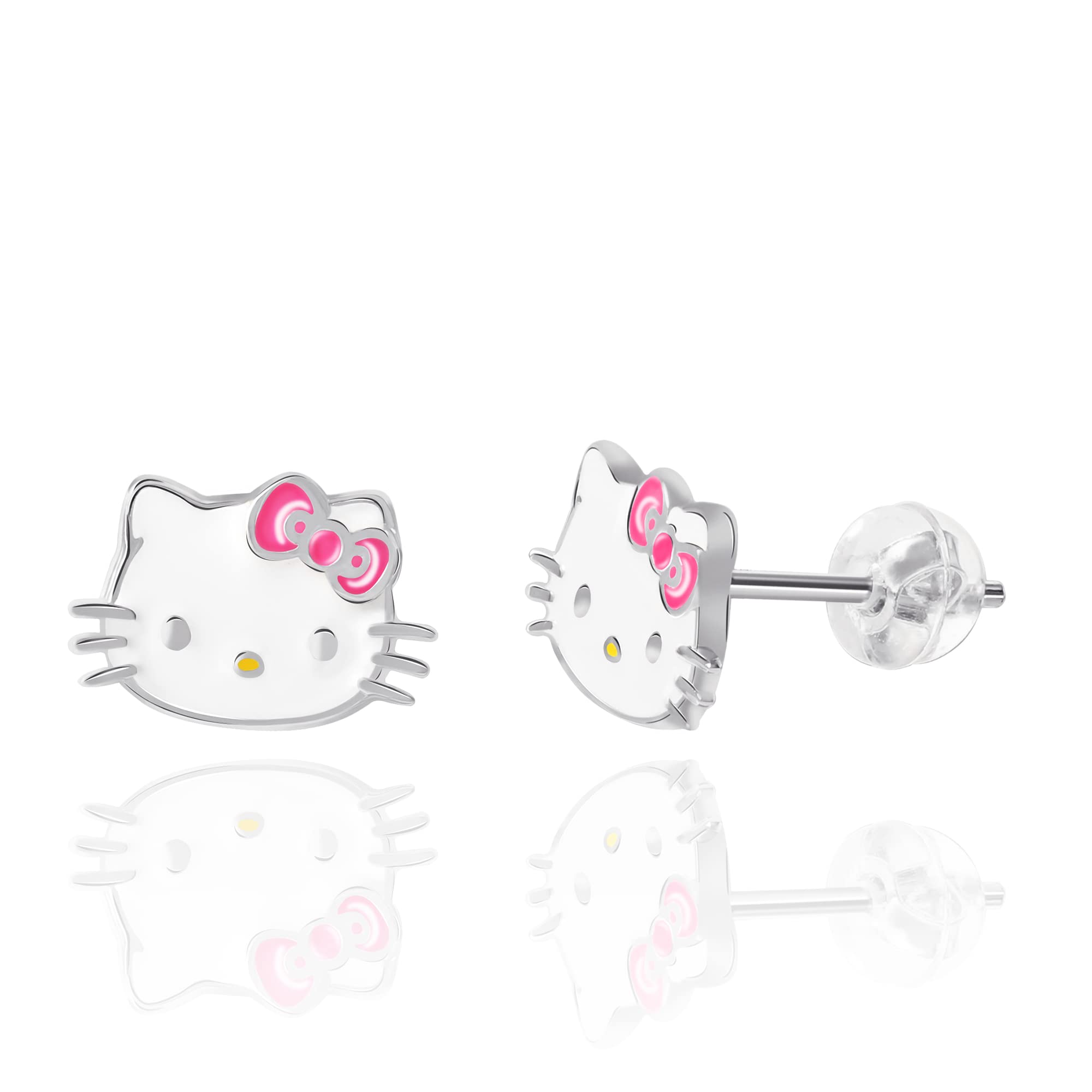 SALLY ROSE Sanrio Hello Kitty Womens Stud Earrings - Silver Plated and Enamel Hello Kitty Earrings - Officially Licensed