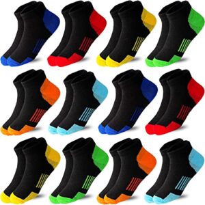 tsmollyu 12 pairs kids half cushion low cut socks, socks for boys age 3-10,cotton ankle athletic sock for little big kids(7-10 years)