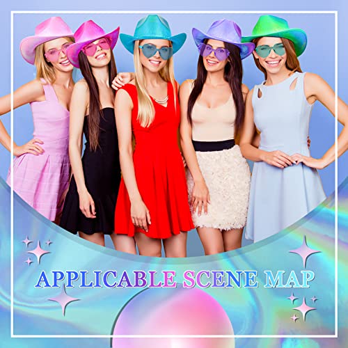 24 Pcs Cowboy Hats Holographic Space Cowgirl Hat with Rimless Heart Sunglasses Fun Party Hats Goggles for Women Men Party