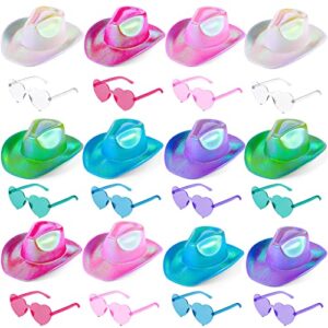 24 pcs cowboy hats holographic space cowgirl hat with rimless heart sunglasses fun party hats goggles for women men party