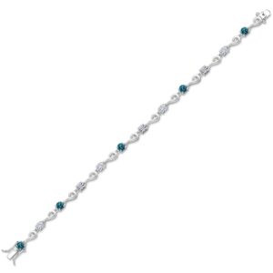 925 Sterling Silver London Blue Topaz and Forever Classic Moissanite From Charles & Colvard and Lab Grown Diamond Bracelet For Women (2.59 Cttw, Gemstone November Birthstone, Round 4MM, 7.5 Inch)