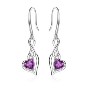 amethyst birthstone drop earrings for women - shysnow february infinity dangle earrings 925 sterling silver heart purple cubic zirconia drop crystal dangling earrings