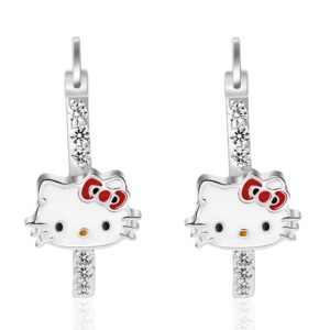 Sanrio Hello Kitty Womens Hoop Earrings - Cubic Zirconia and Enamel Plated Hello Kitty Earrings Officially Licensed