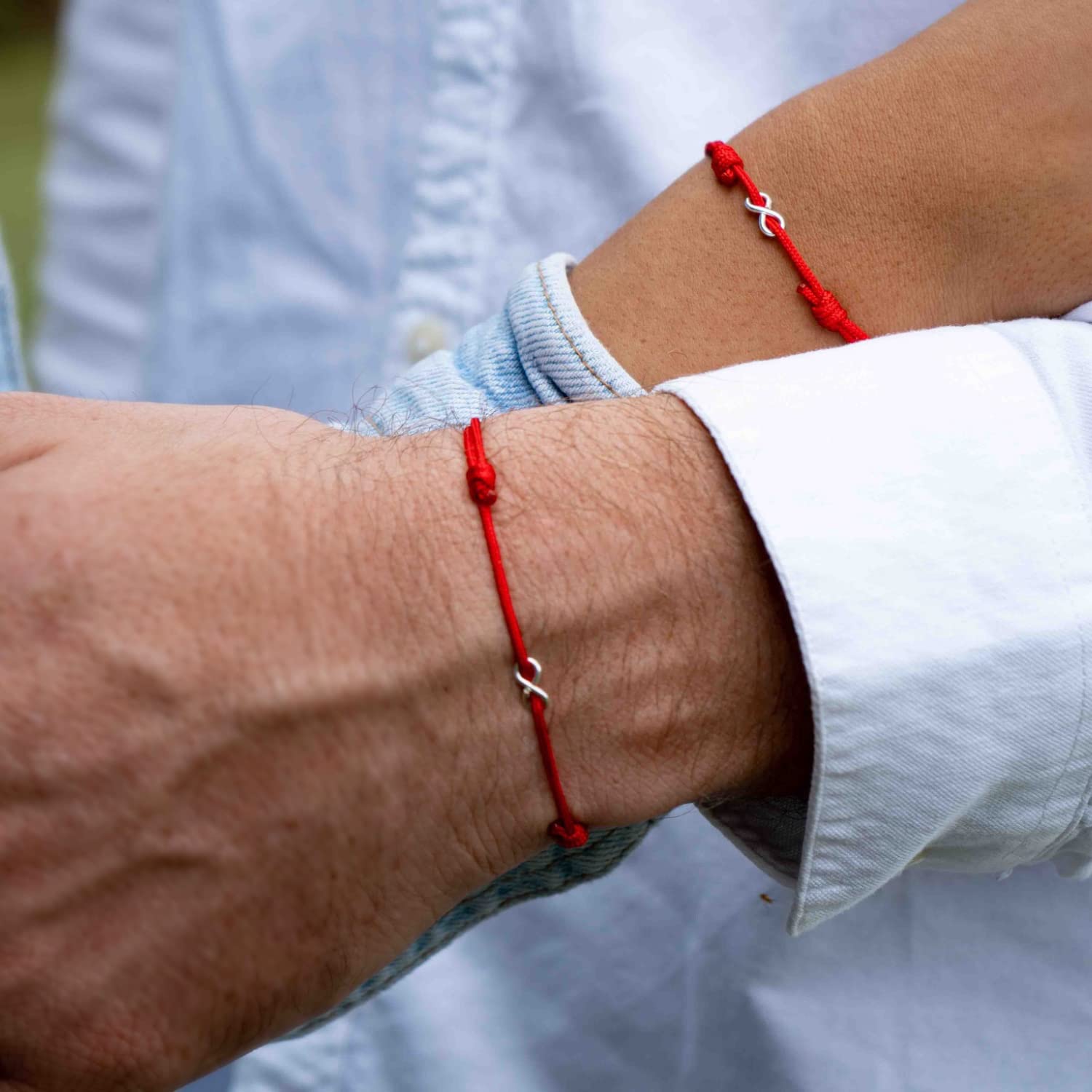 Luck Strings Infinity Red Cord Bracelet - Red String Sterling Silver Eternity Bracelet Adjustable wristaband Men Women