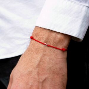 Luck Strings Infinity Red Cord Bracelet - Red String Sterling Silver Eternity Bracelet Adjustable wristaband Men Women