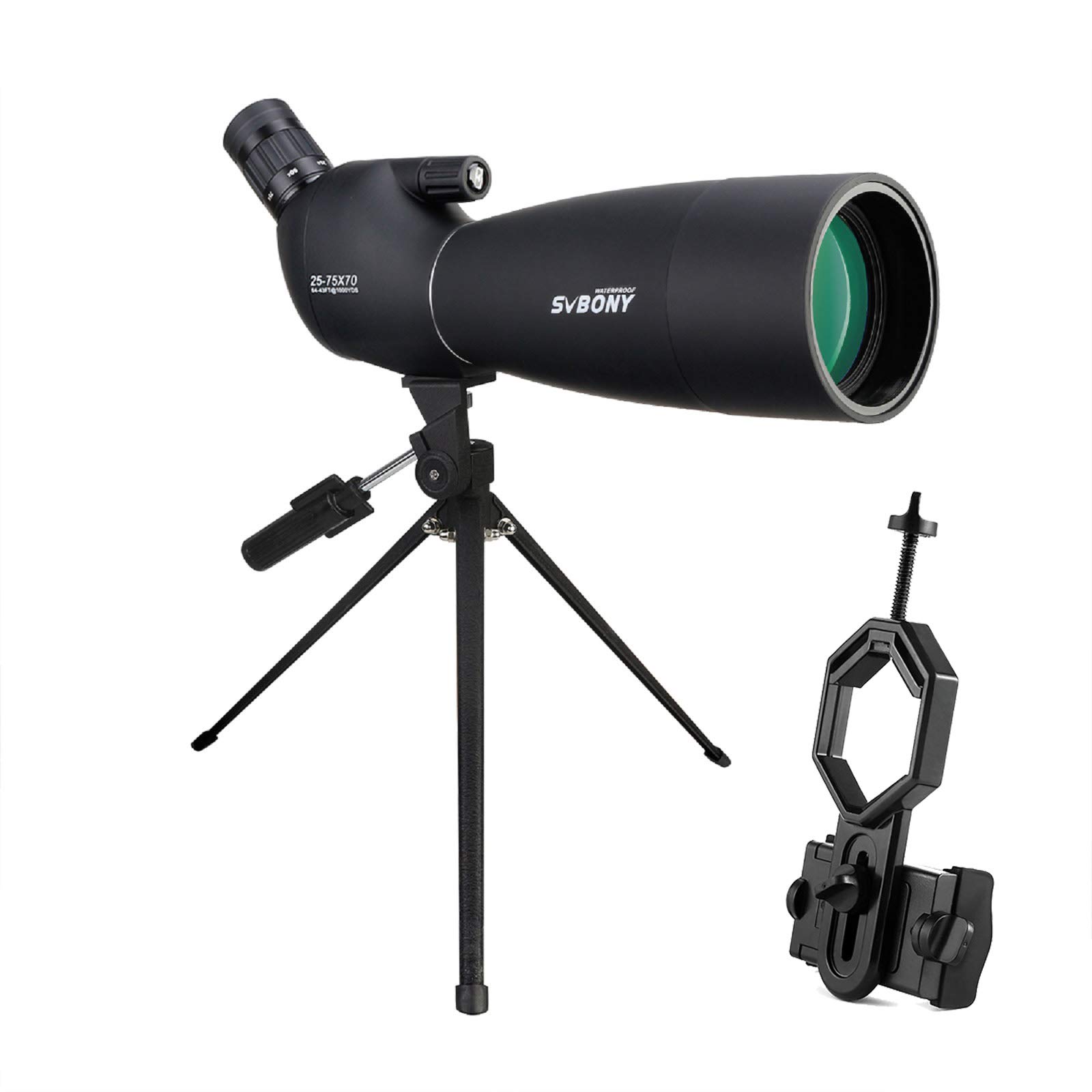 SVBONY SV28 25-75x70 Spotting Scopes with Tripod Bundle with SV146 Tabletop Spotting Scope Tripod for Bird Watching Target Shooting Hunting Wildlife