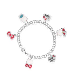 SALLY ROSE Sanrio Hello Kitty Charm Bracelet 8-inch - Silver Plated Hello Kitty Charm Bracelet Officially Licensed