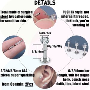 PunkTracker 16g/18g/20g Threadless Piercing Jewelry for Tragus Nose Helix Conch Medusa Lip Labret - Surgical Steel Helix Earring Cartilage Tragus Earrings Stud Nose Studs for Women Men