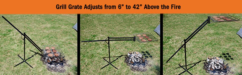 Authentik BuzzyGrill Camping Grill Features Stainless Steel Grate and Includes Cast Iron Cookware Hook Attachment