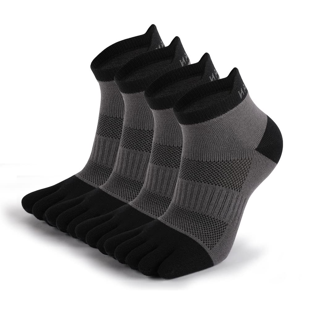 limide Men's Cotton Toe Socks Five Finger Socks Compression Crew No Show Athletic Socks for Running 4 Pairs(Size 7-11)