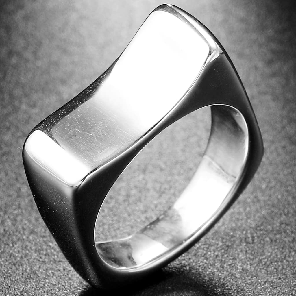 Jude Jewelers Stainless Steel Square Curved Shape Wedding Band Statement Chunky Cocktail Party Ring (Silver, 5)