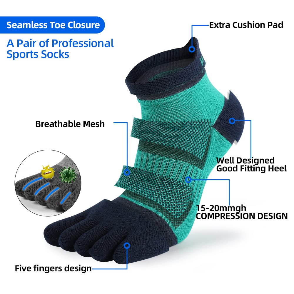 limide Men's Cotton Toe Socks Five Finger Socks Compression Crew No Show Athletic Socks for Running 4 Pairs(Size 7-11)