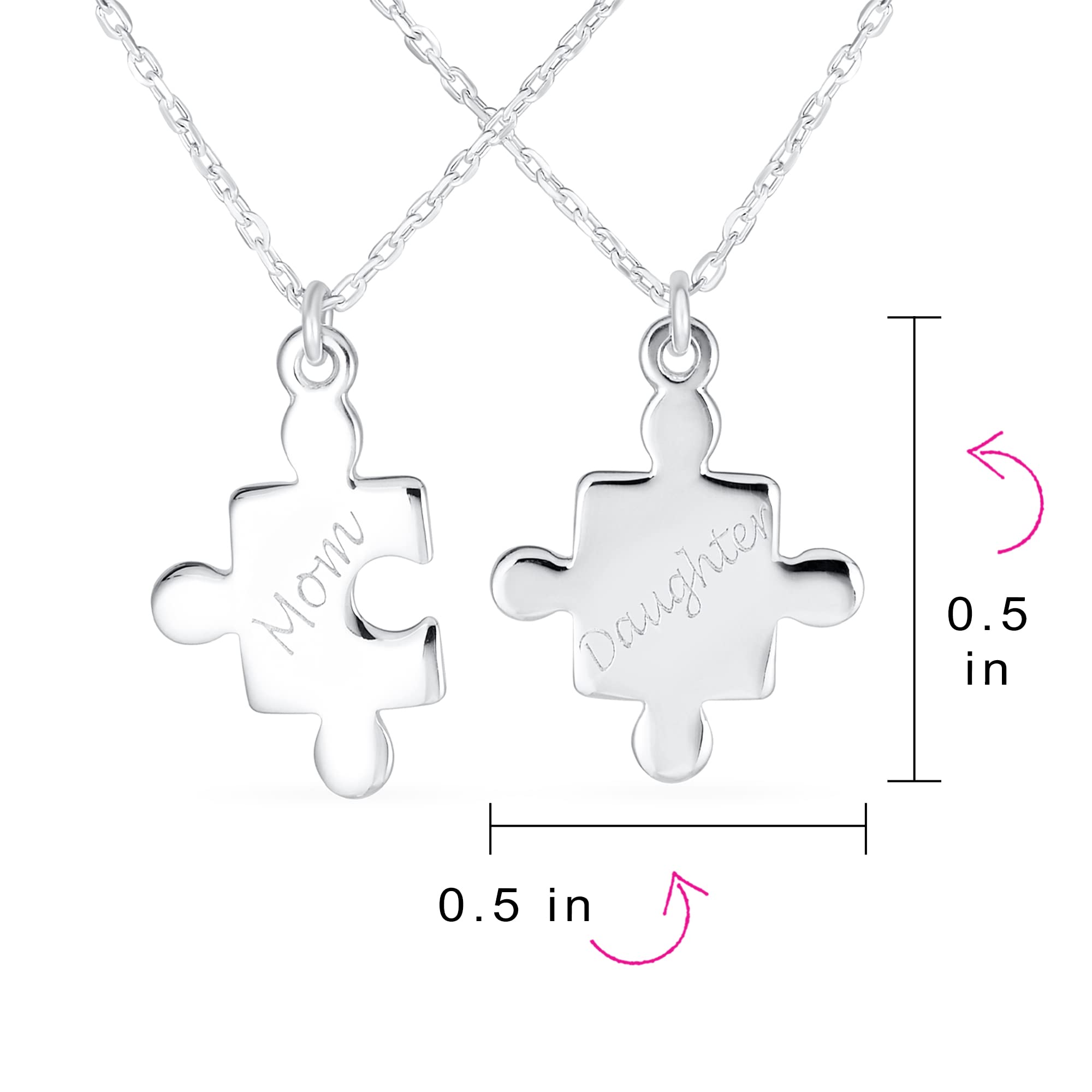 Personalize Best Friends 2 pcs Set BFF Split Break Apart Puzzle Word MOM Mother Daughter Pendant Necklace for Women .925 Sterling Silver Custom Engraved