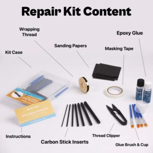 Fishing Rod Repair Kit Complete,Full Supplies with Glue for Freshwater & Saltwater Broken Fishing Pole Repair with Carbon Fiber Sticks,Rod Building Epoxy Finish, Wrapping Thread and Tape