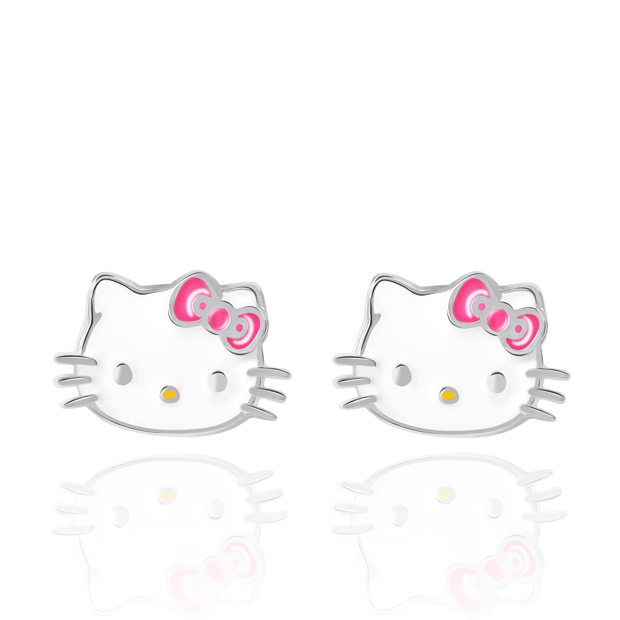 SALLY ROSE Sanrio Hello Kitty Womens Stud Earrings - Silver Plated and Enamel Hello Kitty Earrings - Officially Licensed