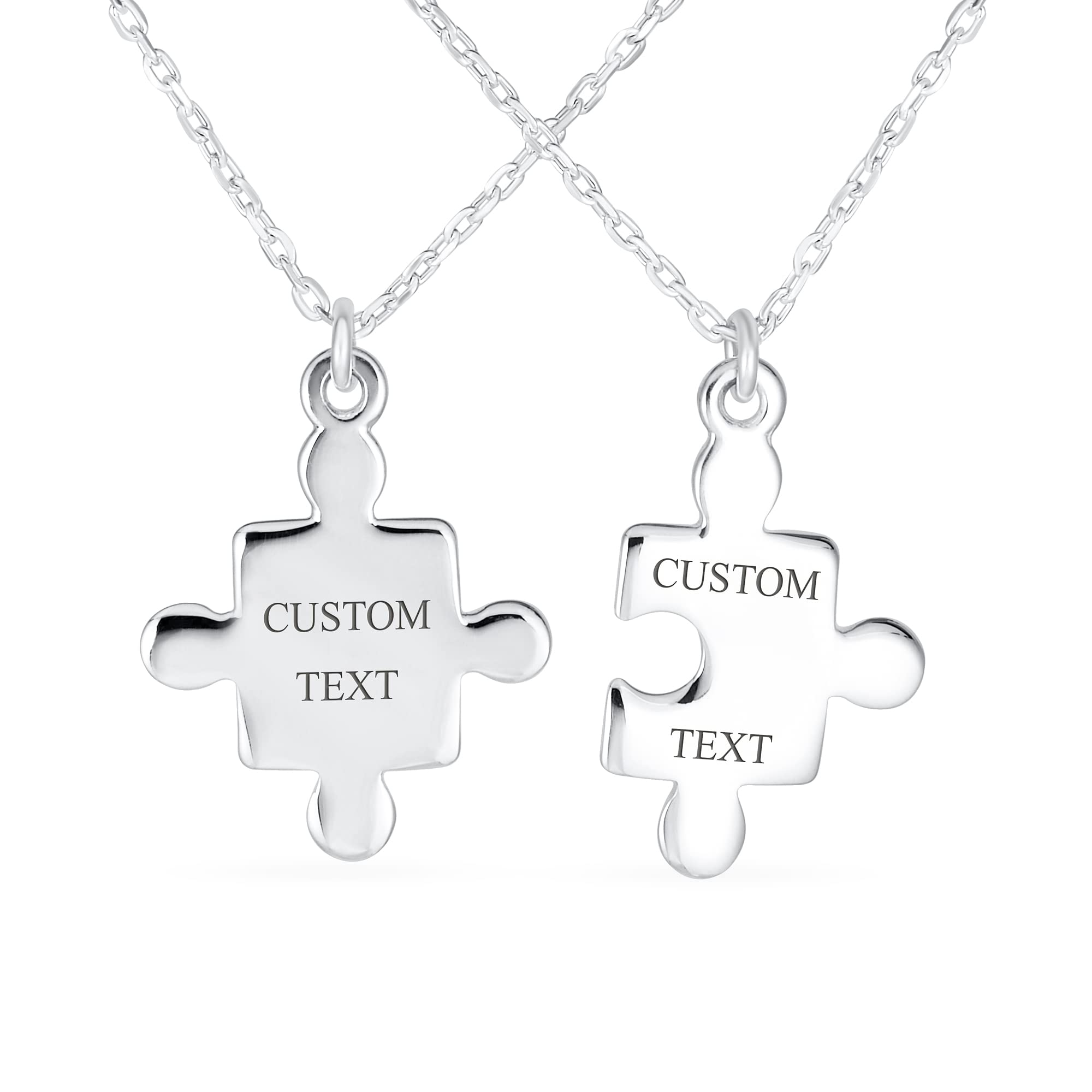 Personalize Best Friends 2 pcs Set BFF Split Break Apart Puzzle Word MOM Mother Daughter Pendant Necklace for Women .925 Sterling Silver Custom Engraved