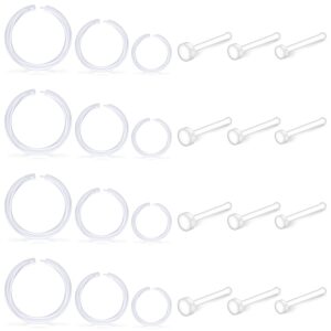 Ftovosyo 18G Clear Nose Studs Plastic Clear Nose Rings for Work Sports MRI Different Sizes Nose Retainer Nostril Piercing Jewelry for Women Men