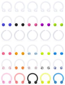 ftovosyo 30pcs plastic septum retainer clear piercing retainer flexible lip rings smiley piercing jewelry daith earring for work sports surgery 10mm