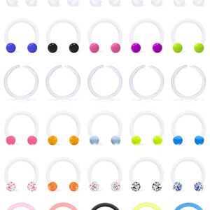 Ftovosyo 30Pcs Plastic Septum Retainer Clear Piercing Retainer Flexible Lip Rings Smiley Piercing Jewelry Daith Earring for Work Sports Surgery 10mm