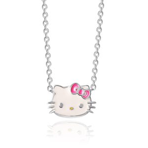 SALLY ROSE Sanrio Hello Kitty Womens Necklace 16" + 2" - Sterling Silver Necklace with Enamel Hello Kitty Pendant Officially Licensed